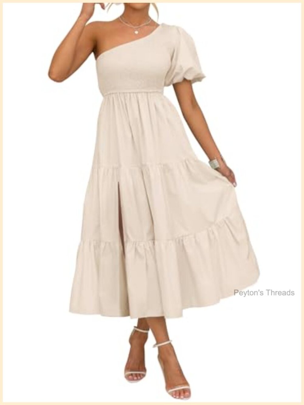 One Shoulder Smocked Midi Dress Boho A-Line Side Slit